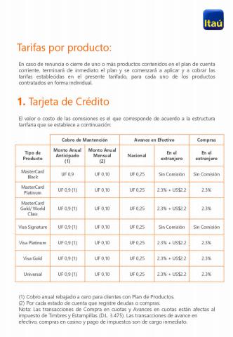 Catálogo Banco Itaú | Tarifas de productos y servicios | 14-04-2022 - 30-09-2022