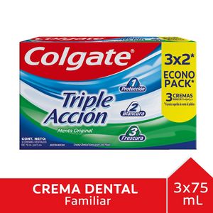 Oferta de Pasta Dental Colgate Triple Acción Menta Original 3 un. 75 ml por $3999 en Santa Isabel