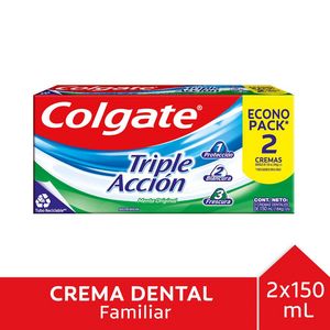 Oferta de Pasta Dental Colgate Triple Acción Menta Original 2 un. 150 ml por $4199 en Santa Isabel