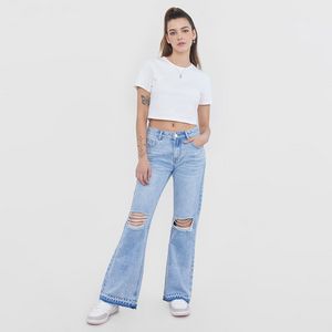 Oferta de Jeans Mujer Flare Destroyed Azul Claro por $15990 en Corona