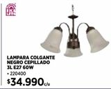Oferta de LAMPARA COLGANTE NEGRO CEPILLADO 3L E27 60W por $34990 en Construmart