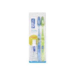 Oferta de Pack Cepillo Dental VITIS® medio duplo + mini pasta 15ml por $7599 en Salcobrand