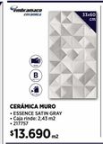 Oferta de CERÁMICA MURO ESSENCE SATINY GRAY 33X60 CM 2,43 M2 por $13690 en Construmart