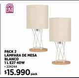 Oferta de Pack 2 lámpara de mesa por $15990 en Construmart